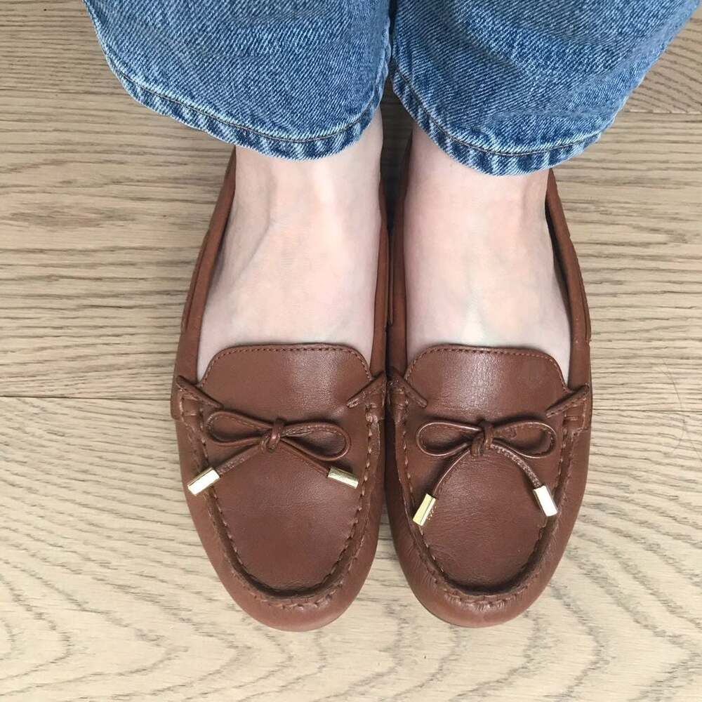 Michael Kors Leather Moccasin Loafers in Luggage Brown 8